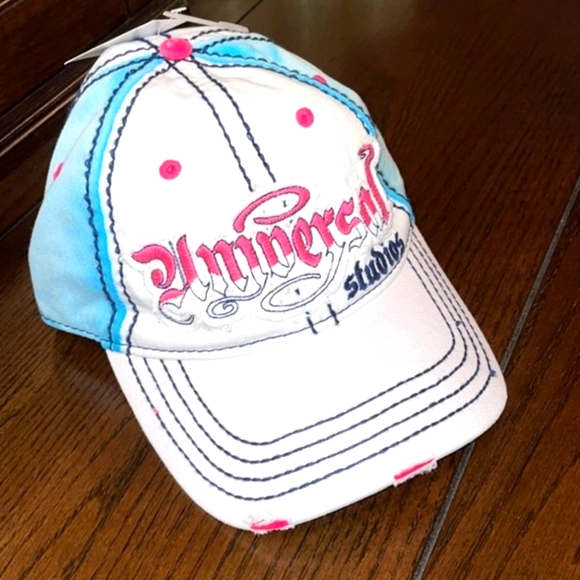 NWT Universal Studios White, Blue & Pink Distressed Hat main image 5